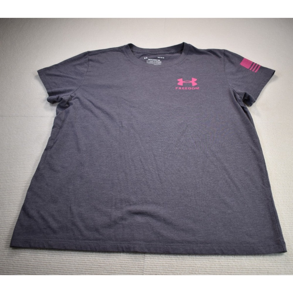 Under Armour Freedom Shirt Womens Large Gray Pink Flag Graphic Classic Tee